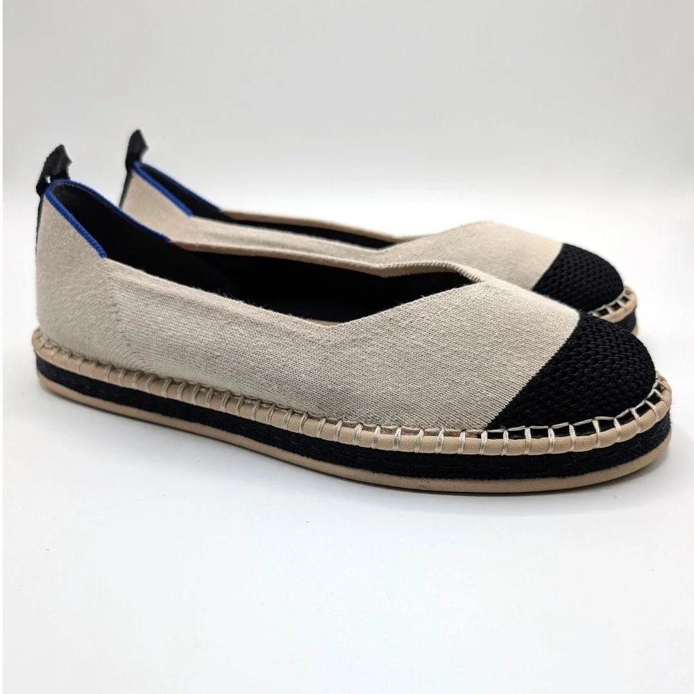 Rothys The Espadrille Oatmeal Black Colorblock Knit Flats Shoes W10 186-001